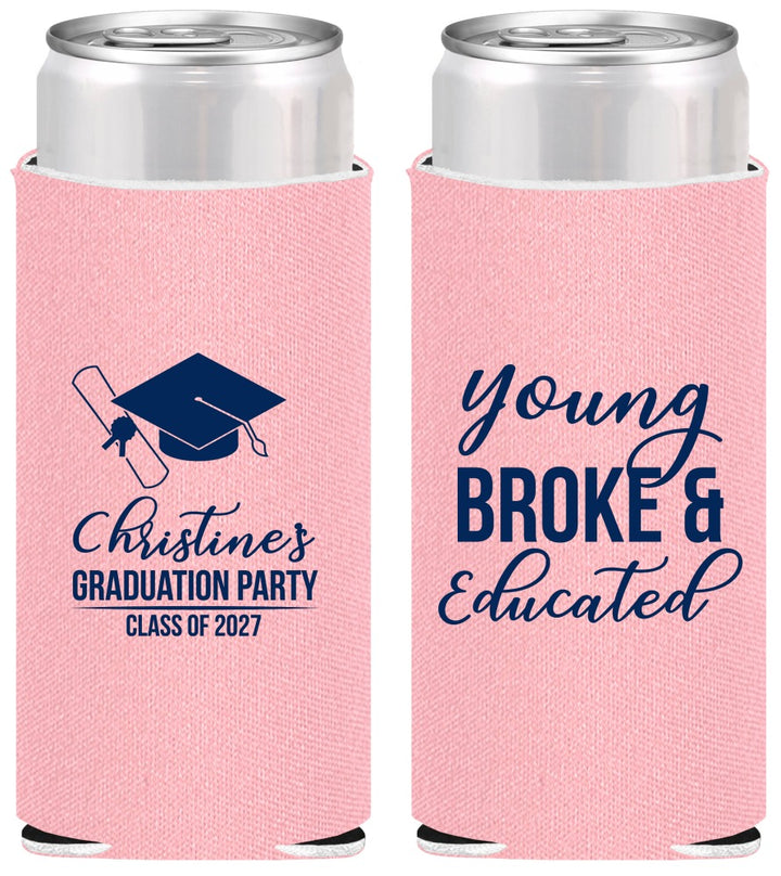 Personalized Graduation Slim Can Coolers - Class Of 2027 Young Broke | 130026