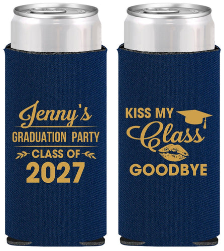 Personalized Graduation Slim Can Coolers - Class Of 2027 Kiss Class Goodbye | 130028