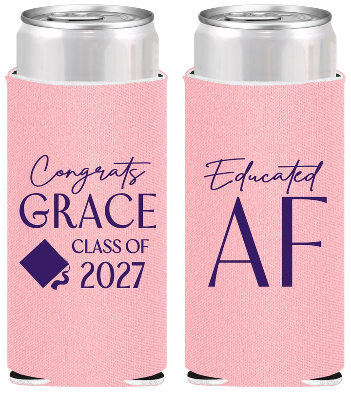 Personalized Graduation Slim Can Coolers - Class Of 2027 Educated Af | 130040