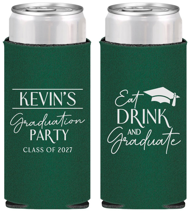 Personalized Graduation Slim Can Coolers - Class Of 2027 Eat Drink Graduate | 130043