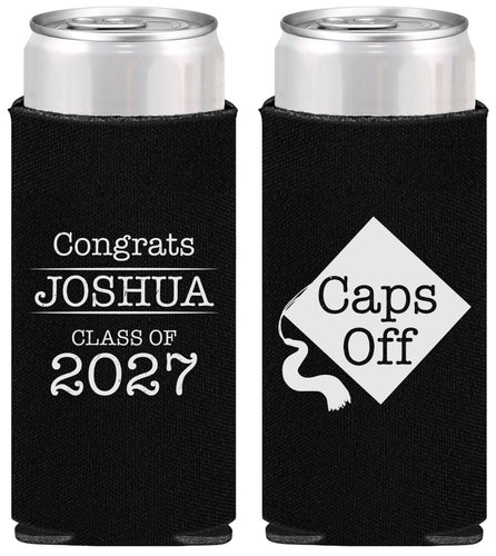 Personalized Graduation Slim Can Coolers - Class Of 2027 Caps Off | 130045