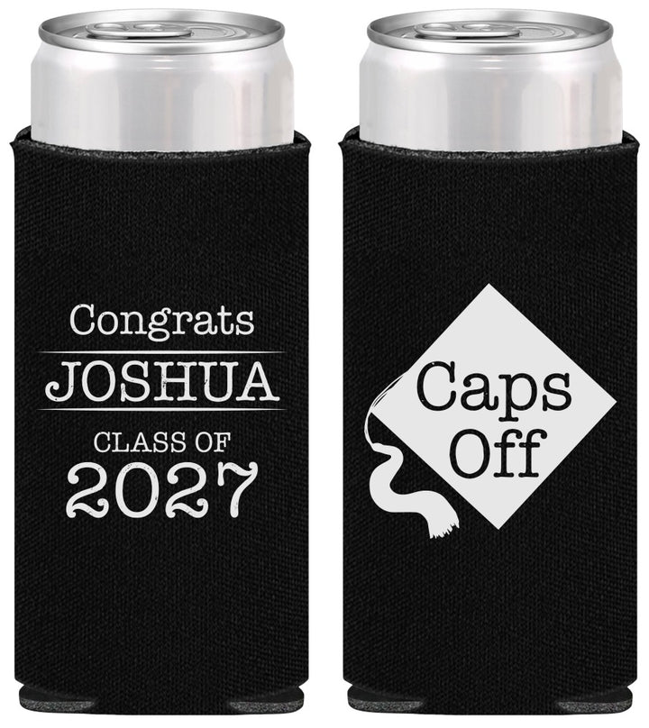 Personalized Graduation Slim Can Coolers - Class Of 2027 Caps Off | 130045