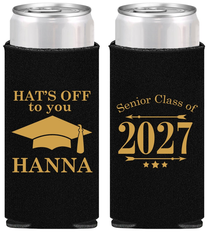Personalized Graduation Slim Can Coolers - Class Of 2027 Hats Off | 130049