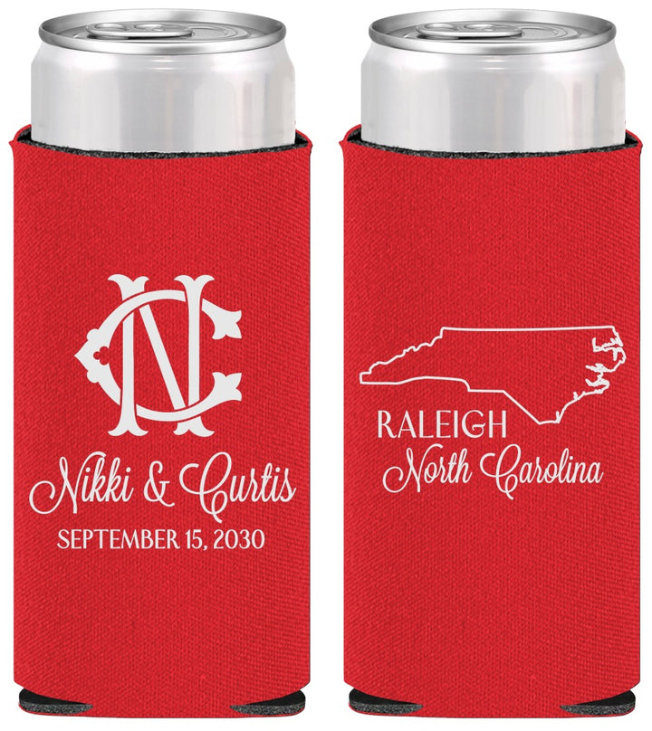 Personalized Wedding Slim Can Coolers - North Carolina | 132