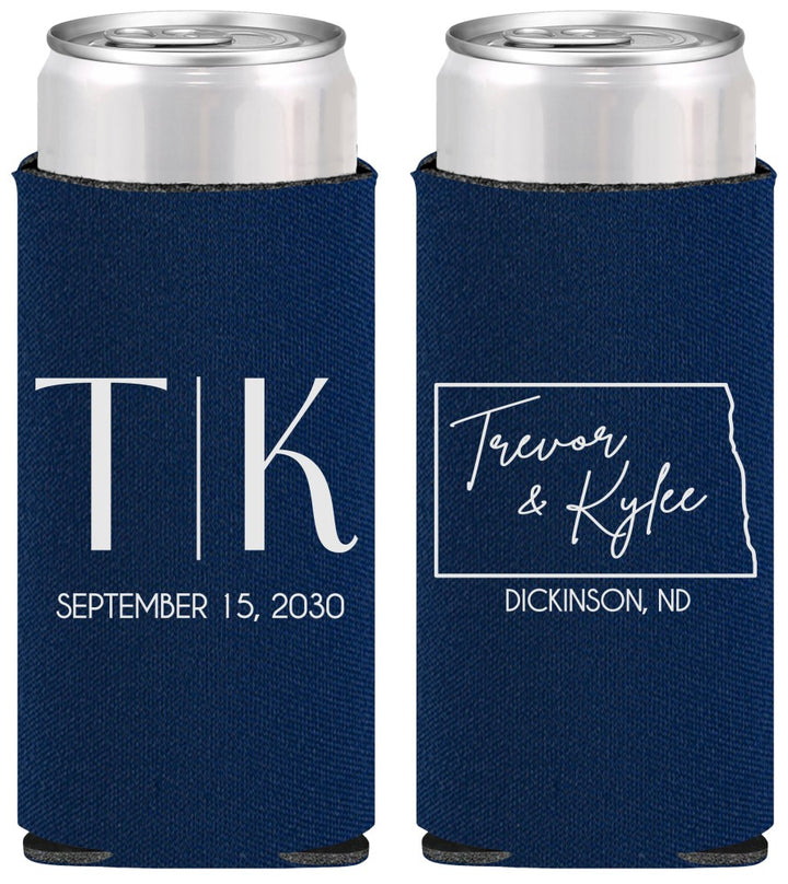 Personalized Wedding Slim Can Coolers - North Dakota | 133