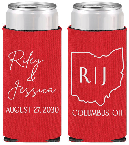 Personalized Wedding Slim Can Coolers - Ohio | 134