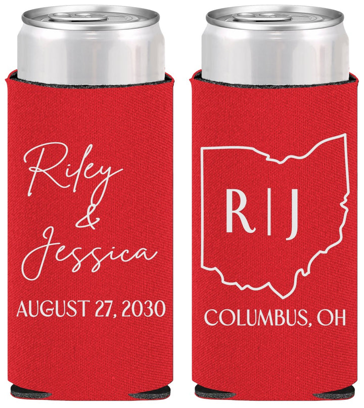 Personalized Wedding Slim Can Coolers - Ohio | 134
