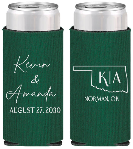 Personalized Wedding Slim Can Coolers - Oklahoma | 135