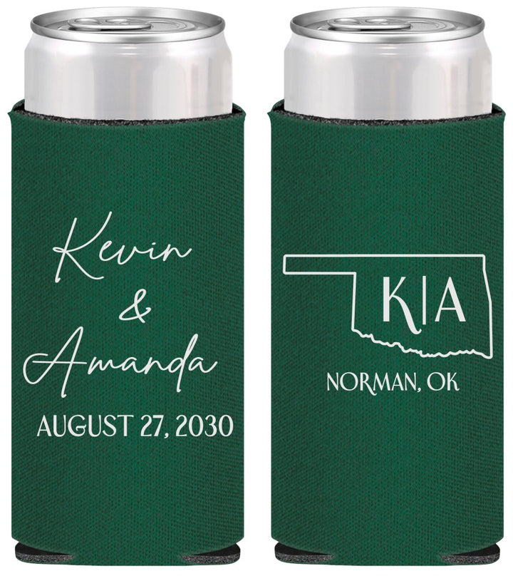 Personalized Wedding Slim Can Coolers - Oklahoma | 135