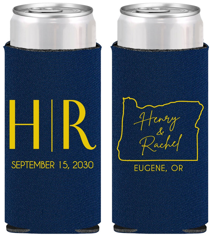 Personalized Wedding Slim Can Coolers - Oregon | 136