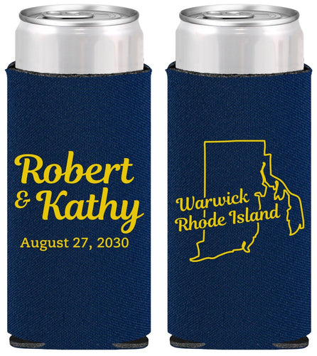 Personalized Wedding Slim Can Coolers - Rhode Island | 138