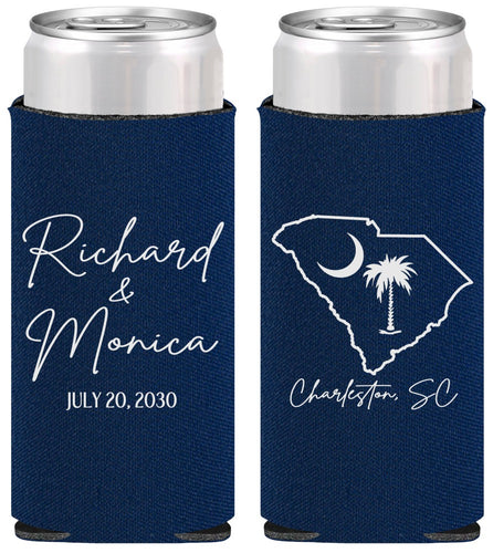 Personalized Wedding Slim Can Coolers - South Carolina | 139