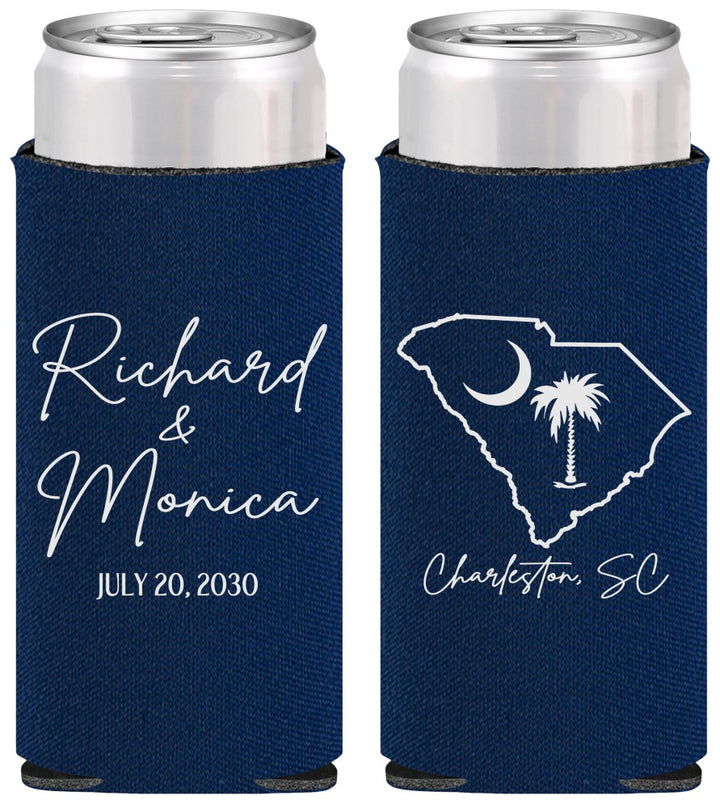Personalized Wedding Slim Can Coolers - South Carolina | 139