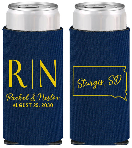 Personalized Wedding Slim Can Coolers - South Dakota | 140