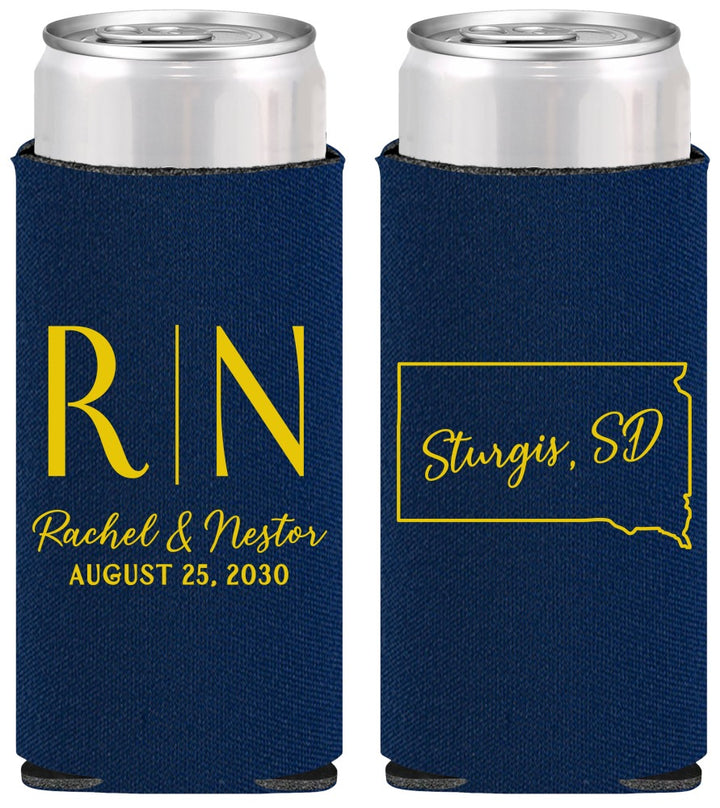 Personalized Wedding Slim Can Coolers - South Dakota | 140