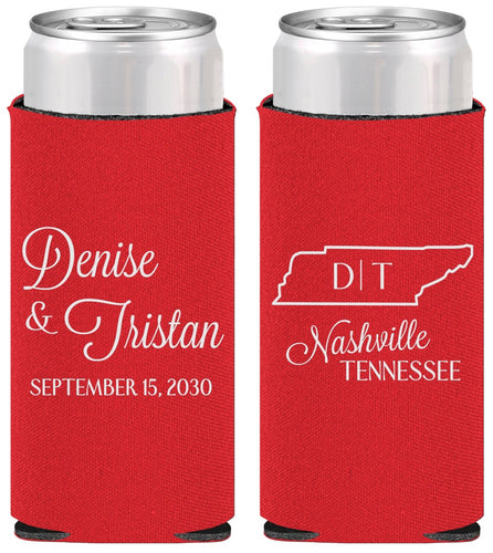 Personalized Wedding Slim Can Coolers - Tennessee | 141