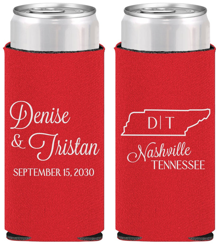 Personalized Wedding Slim Can Coolers - Tennessee | 141