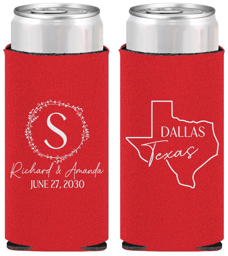 Personalized Wedding Slim Can Coolers - Texas | 142