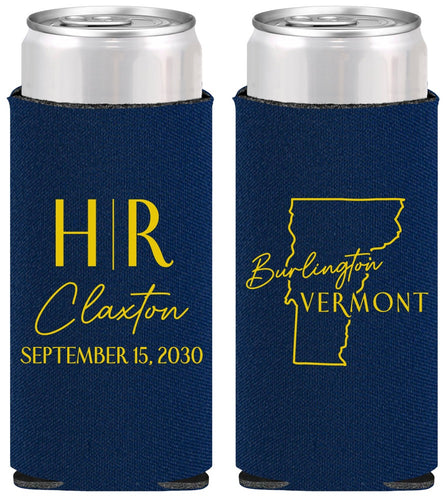 Personalized Wedding Slim Can Coolers - Vermont | 144