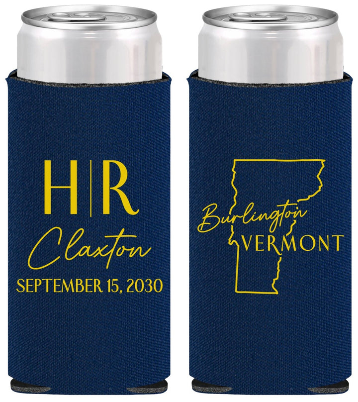 Personalized Wedding Slim Can Coolers - Vermont | 144