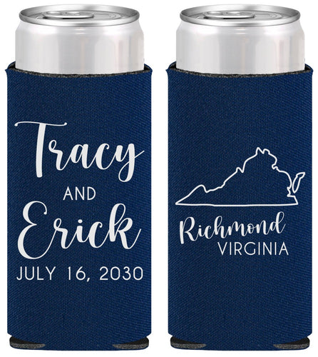 Personalized Wedding Slim Can Coolers - Virginia | 145