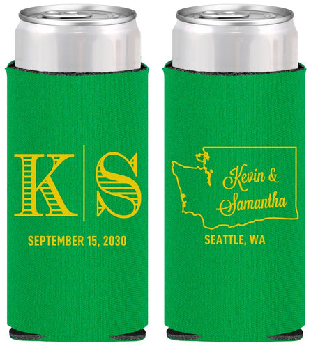 Personalized Wedding Slim Can Coolers - Washington | 146