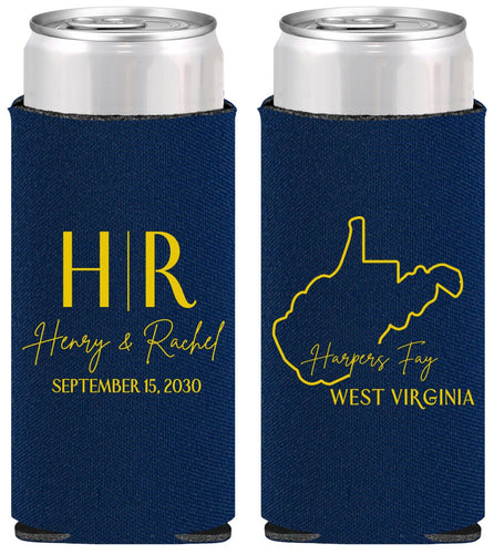 Personalized Wedding Slim Can Coolers - West Virginia | 147