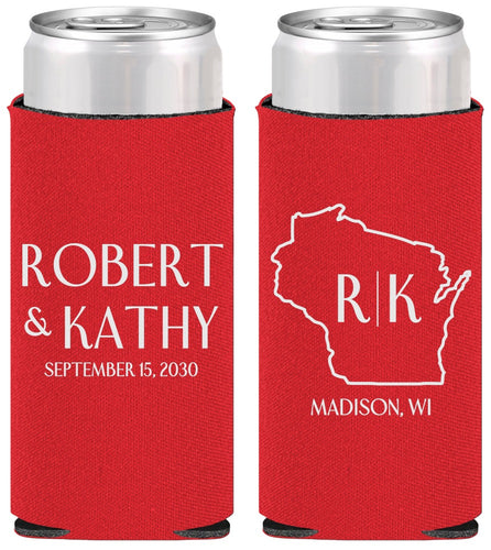 Personalized Wedding Slim Can Coolers - Wisconsin | 148