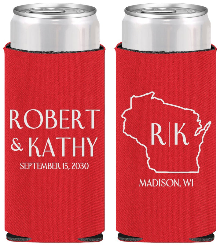 Personalized Wedding Slim Can Coolers - Wisconsin | 148