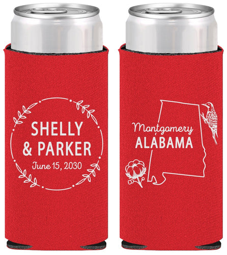 Personalized Wedding Slim Can Coolers - Alabama | 150