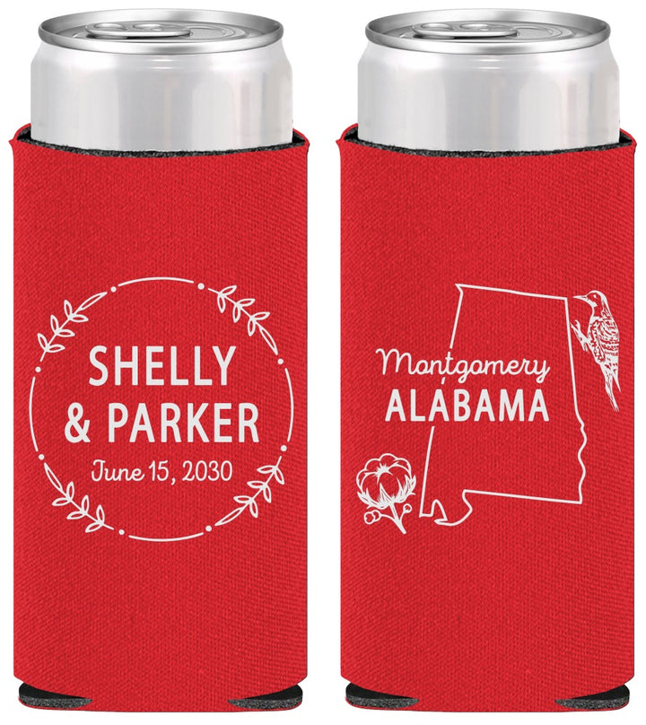 Personalized Wedding Slim Can Coolers - Alabama | 150