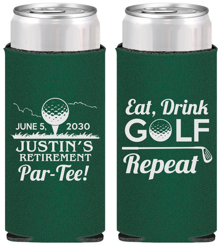 Personalized Retirement Slim Can Coolers - Eat Drink Golf Repeat | 150005