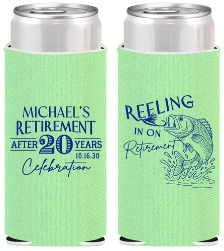 Personalized Retirement Slim Can Coolers - Fishing Reeling In | 150007