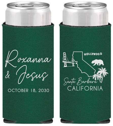 Personalized Wedding Slim Can Coolers - California | 154