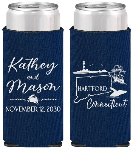 Personalized Wedding Slim Can Coolers - Connecticut | 156