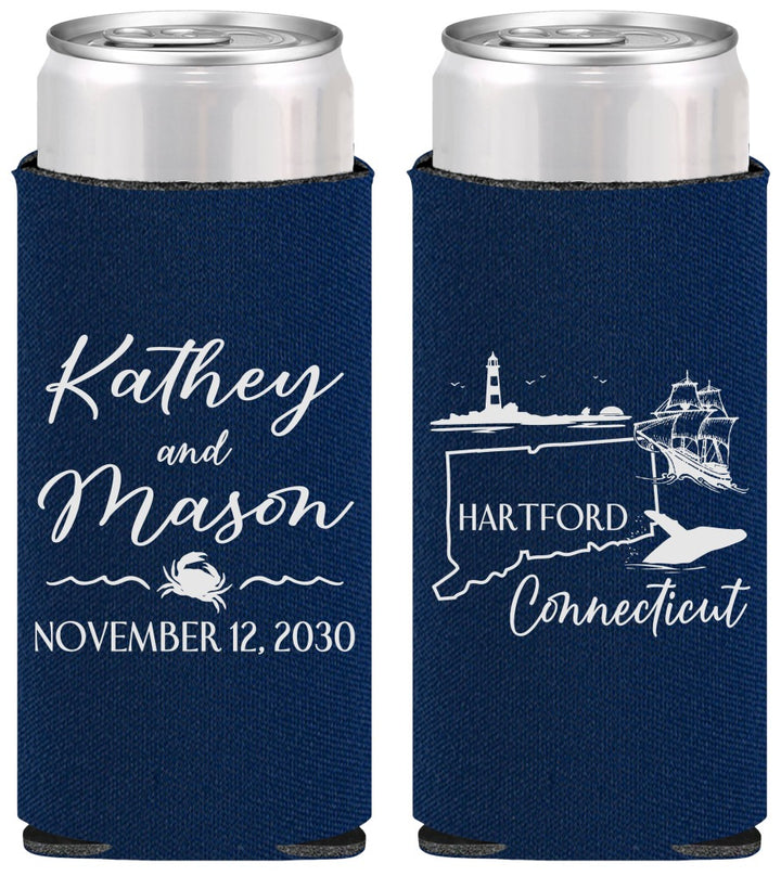 Personalized Wedding Slim Can Coolers - Connecticut | 156