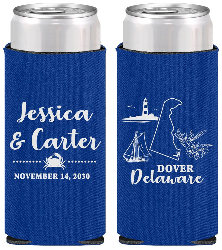 Personalized Wedding Slim Can Coolers - Delaware | 157