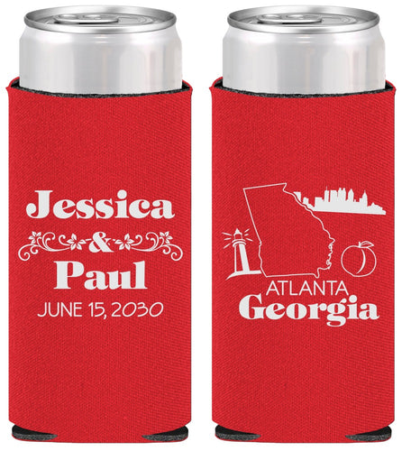 Personalized Wedding Slim Can Coolers - Georgia | 159