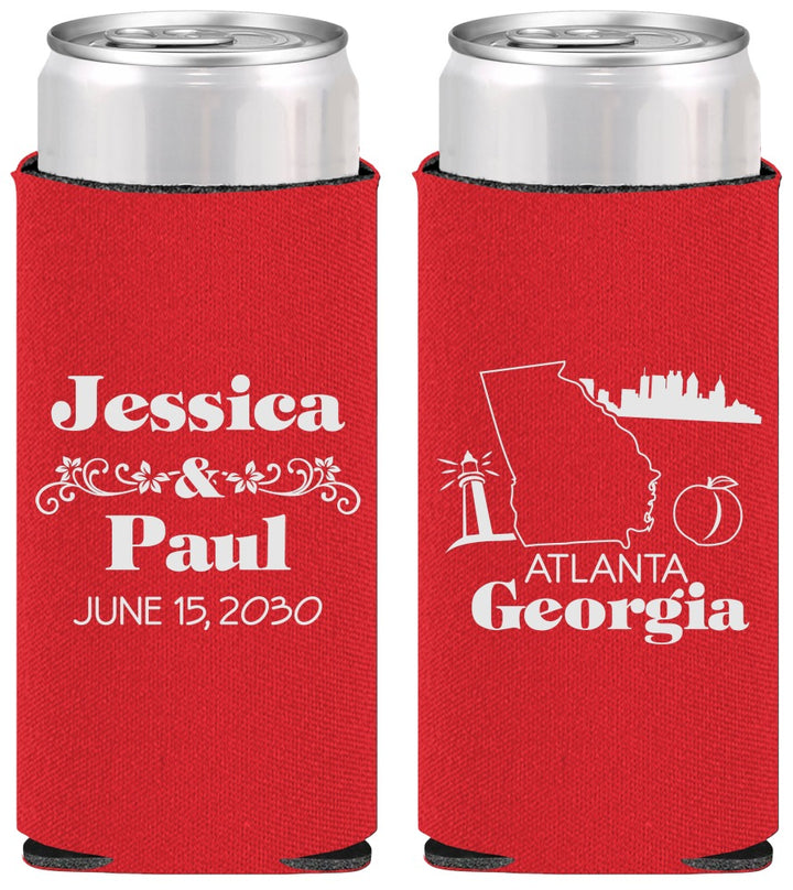 Personalized Wedding Slim Can Coolers - Georgia | 159