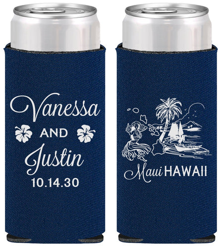 Personalized Wedding Slim Can Coolers - Hawaii | 160