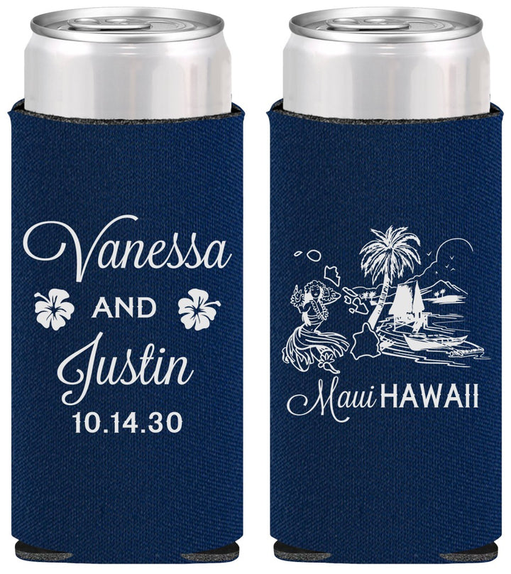 Personalized Wedding Slim Can Coolers - Hawaii | 160