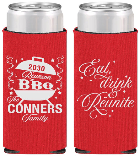 Personalized Family Reunion Slim Can Coolers - Bbq Eat Drink Reunite | 160000