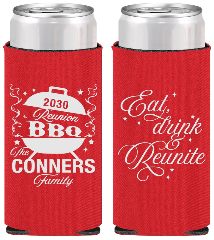 Personalized Family Reunion Slim Can Coolers - Bbq Eat Drink Reunite | 160000