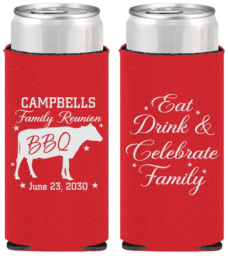 Personalized Family Reunion Slim Can Coolers - Bbq Eat Drink | 160004