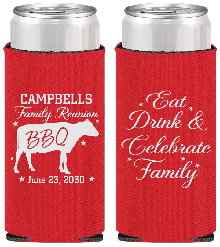Personalized Family Reunion Slim Can Coolers - Bbq Eat Drink | 160004