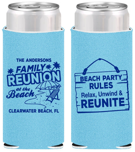 Personalized Family Reunion Slim Can Coolers - Beach Reunite | 160011