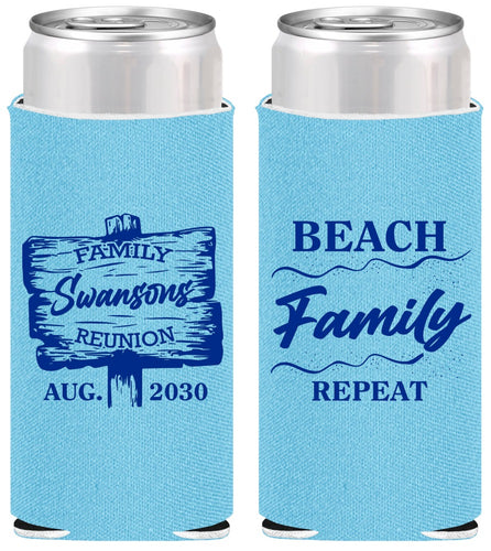 Personalized Family Reunion Slim Can Coolers - Beach Family Repeat | 160013