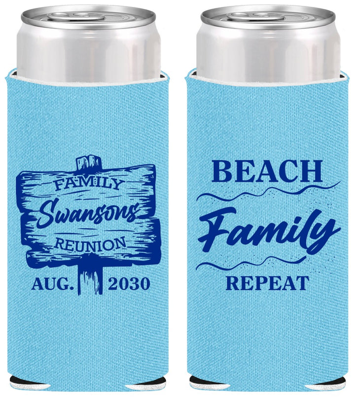 Personalized Family Reunion Slim Can Coolers - Beach Family Repeat | 160013