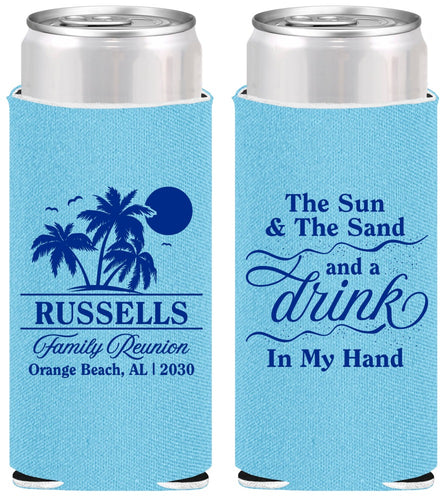 Personalized Family Reunion Slim Can Coolers - Sun Sand Drink Beach | 160015