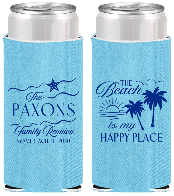 Personalized Family Reunion Slim Can Coolers - Beach Is My Happy Place | 160016